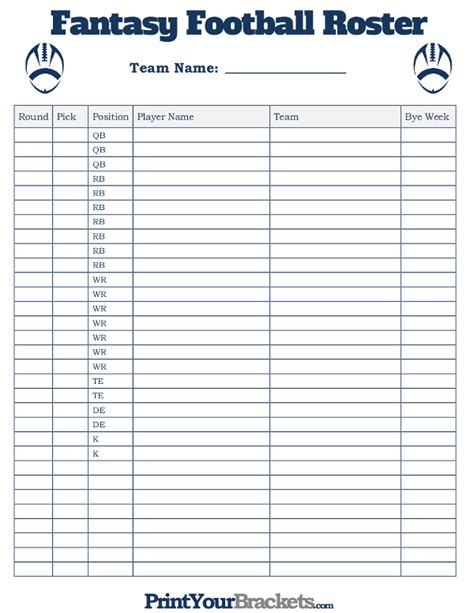 Fantasy Football Blank Draft Sheet Free Download Aashe