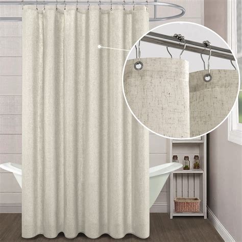 Buy Natural Linen Fabric Shower Curtain Liner Set With Hooks Waterproof