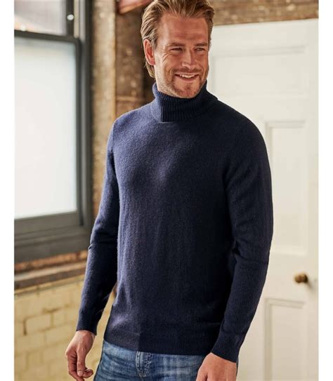 Navy Cashmere And Merino Polo Neck Jumper Woolovers Au