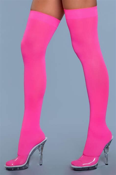 Opaque Nylon Thigh Highs Neon Pink One Size Walmart Com