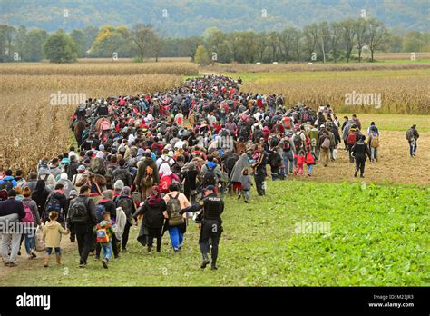 Group Of Migrants Came Through Croatia Slovenia Border And Went To Camp With Police Escort Near