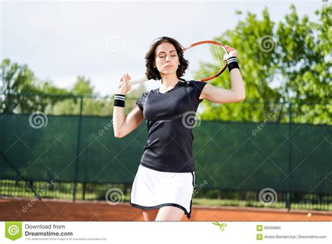 Beautiful Young Girl On The Open Tennis Court Stock Image