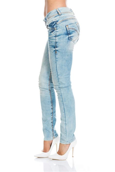 Cipo And Baxx Damen Jeans Slim Stretch Hose Dicke Nähte 347a Blau Hüftjeans Low Ebay