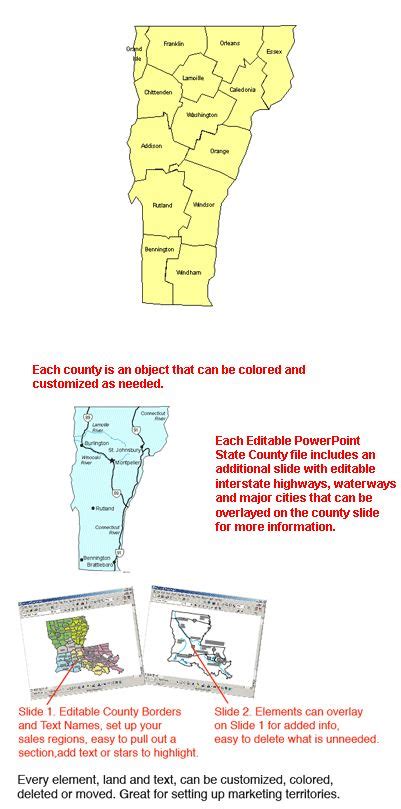 Vermont Editable US Detailed County And Highway PowerPoint Map MAPS