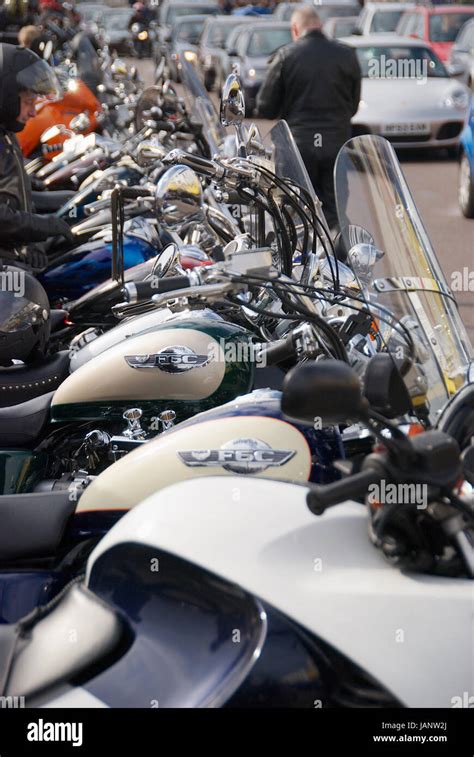 Group Of Motorcycles Parked By The Roadside Stock Photo Alamy