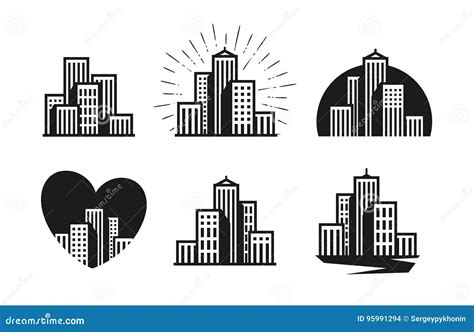 Modern City Logo Skyscraper Building House Town Set Of Icons Stock
