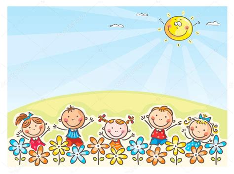 Happy Kids Outdoors — Stock Vector © Katerinadav 54092457