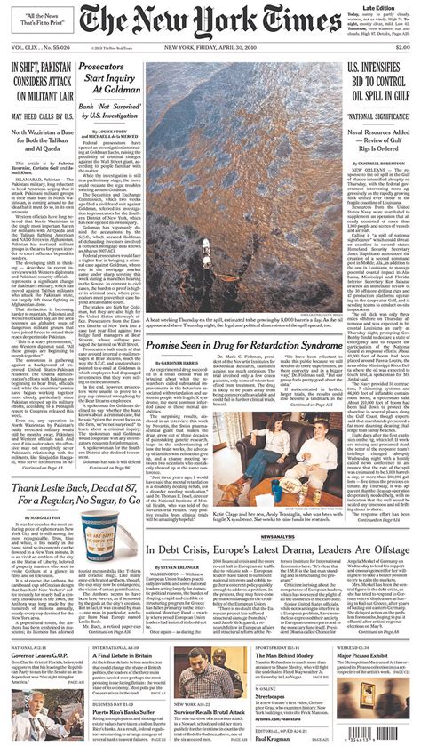 New York Times Front Page Printed Edition! » The In(-)Between