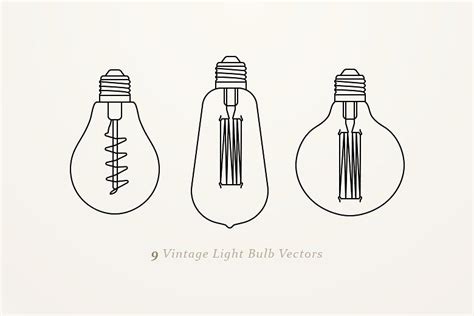 9 Vintage Light Bulb Vectors By Dreamstale On Creativemarket Light