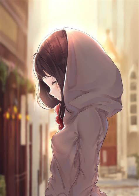Anime Girl With Black Hoodie And Brown Hair