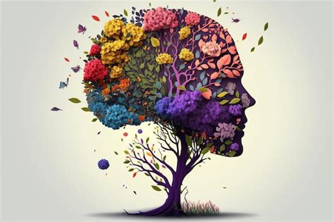 Premium Ai Image Human Brain Tree With Flowers Self Care And Mental