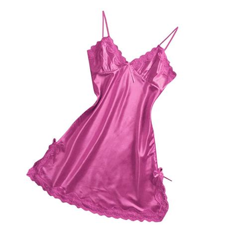 Satin Nightgown Sexy Lingerie Lace Bowknot Chemises Slip Dress For