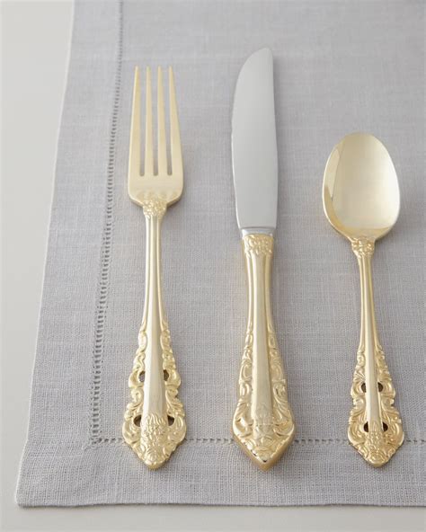 Wallace Silversmiths 80 Piece Gold Plated Antique Baroque Flatware