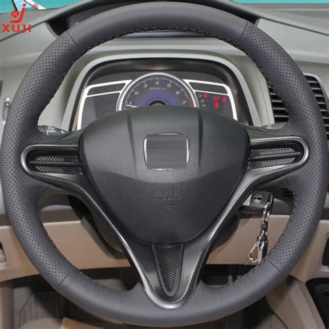 Xuji Black Leather Hand Stitched Car Steering Wheel Cover For Honda