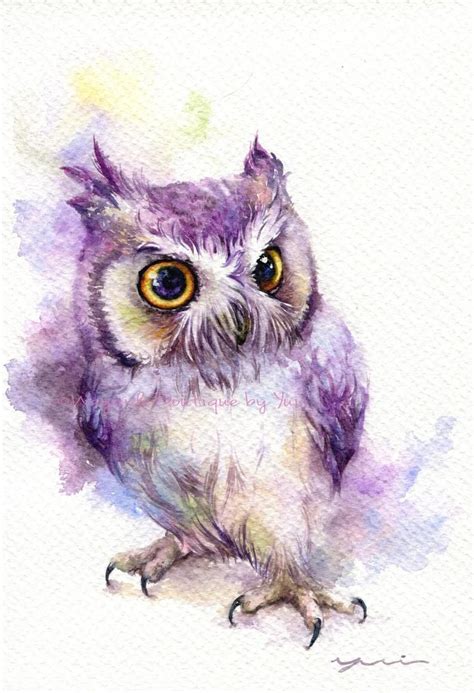 Print Owl Watercolor Painting 75 X 11 Etsy Canada Watercolor Art