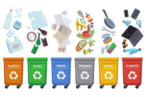 Recycle Waste Bins Different Trash Types Color Containers Sorting Was