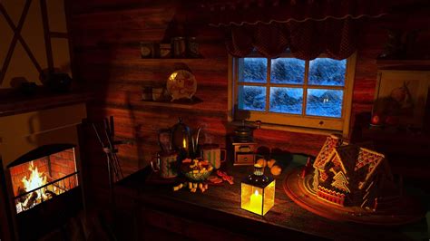 Deep Sleep In A Cozy Winter Cabin Ambience With Snowstorm And Crackling