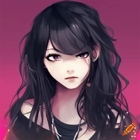 Girl With Messy Black Hair In A Bright And Attractive Anime Style On