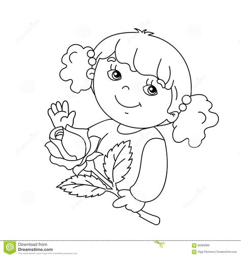 Coloring Page Outline Of Beautiful Girl With Rose Stock Vector Image