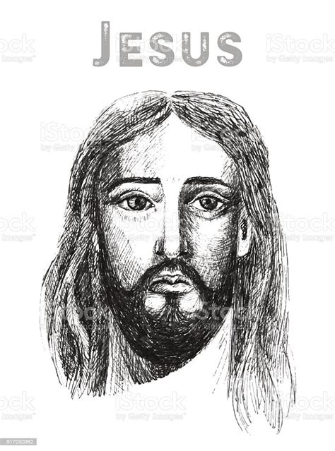 Vetores De Rosto De Jesus Cristo Ilustração Vetorial Desenhada À Mão E