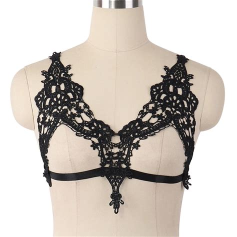Black Lace Sheer Bralette Soft Bondage Body Harness Goth Sexy Leaking