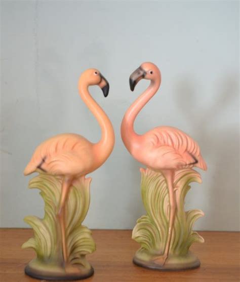 Vintage Ceramic Pink Flamingos Japan Figurines X 2 Flamingo Pink