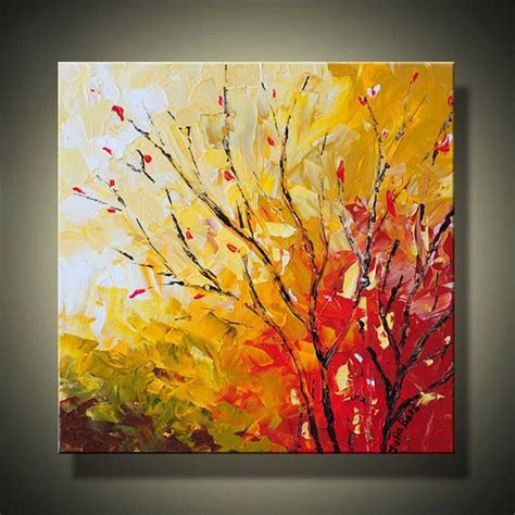 Landscape Painting 12x12 Abstract Art Autumn Tree Red