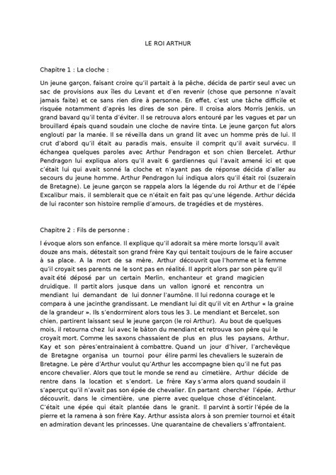 ROI ARTHUR chapitre 1,2,et3 | Résumés Français | Docsity