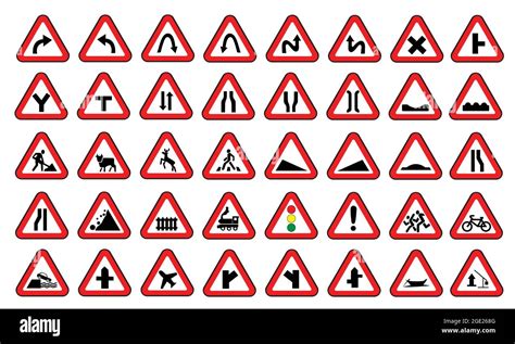 Set Of Road Safety Signs Warning Road Transport Symbol Vector
