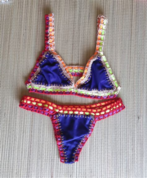 Handmade Crochet Brazilian Bikini Multicolored Swimsuit Set Etsy