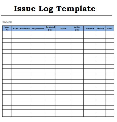 Issue tracking & issue log samples. Issue Log Template | Templates printable free, Templates ...