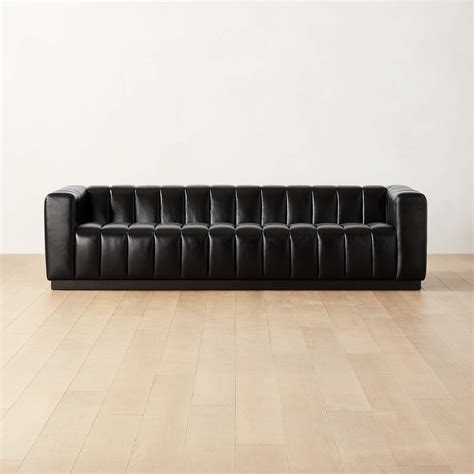 Forte Extra Large Modern Channeled Black Leather Sofa Reviews Cb2