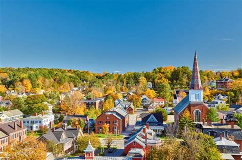 Montpelier Town Skyline In Autumn Vermont Usa Stock Image Image Of