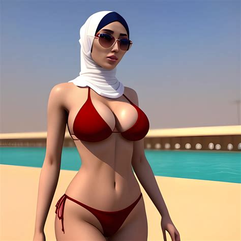 3d sexy beautiful hot hijab girl wearing sexy bikini in ira arthub ai
