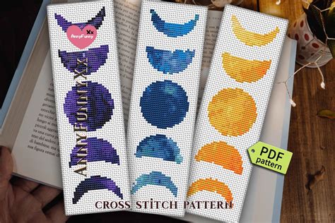 Set Moon Phase Bookmark Cross Stitch Pdf Graphic By Annyfunnyxx