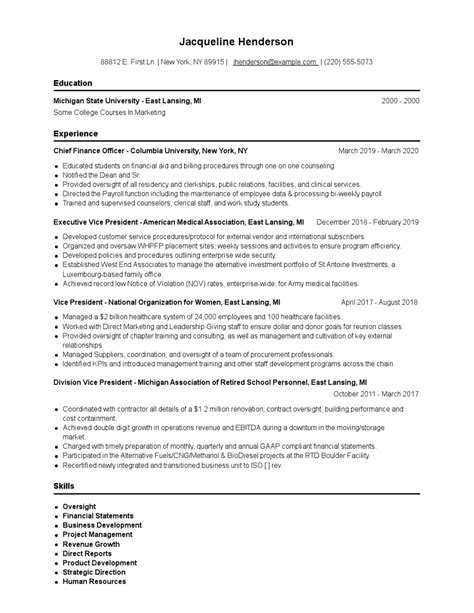Chief Finance Officer Resume Examples And Tips Zippia