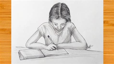 How To Draw A Girl Studying On Her Table Drawing Cute Girl Studying
