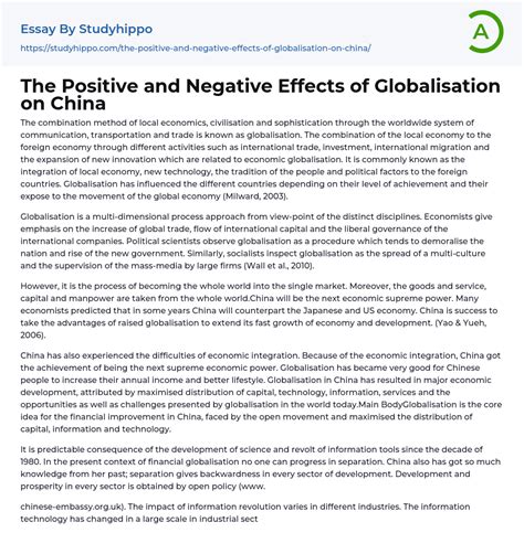 The Positive And Negative Effects Of Globalisation On China Essay
