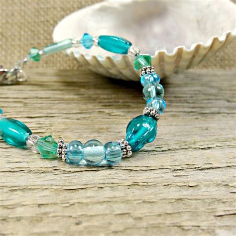 Mermaid Charm Bracelet Blue Beaded Bracelet Summer Fashion Jewelry