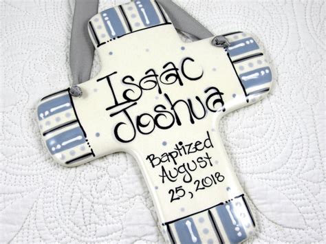 Personalized Baptism Cross For Boys In Blue And Gray Etsy