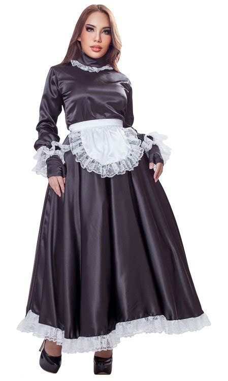 gaia long satin french maid uniform [sat258] 165 48 birchplaceshop fashion and fantasy