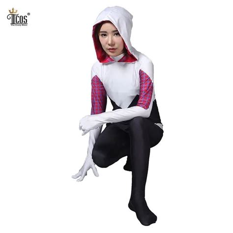 Gwen Stacy Spider Gwen Cosplay Costume Spider Woman Costumes Long Sleeve Full Body Spandex Nylon