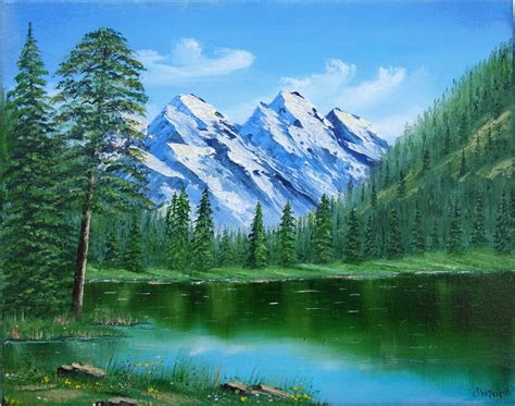 Mountain Lake Original Landscape Oil Painting 11 X 14 On Stretched