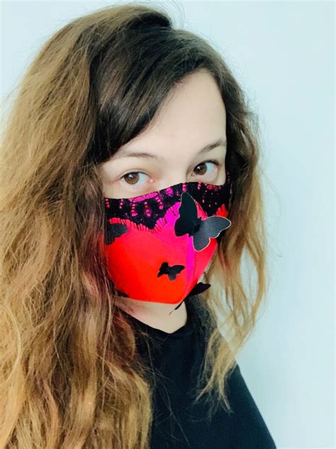 Hot Pink Face Mask With Butterflies Bright Pink Lace Mask Etsy