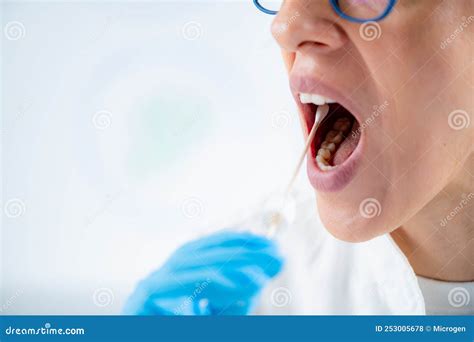 Taking A Mouth Swab For Dna Analysis Stock Photo Image Of Glove