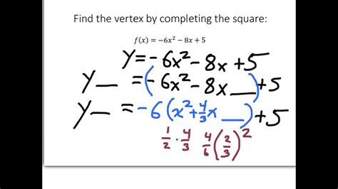 Completing The Square To Find The Vertex Of A Quadratic Function 3