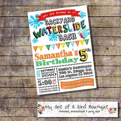 Waterslide Birthday Party Invitation Summer Pool By Myooakboutique
