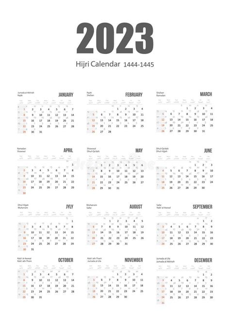 Hijri Islamic And Gregorian Calendar 2023 From Stock