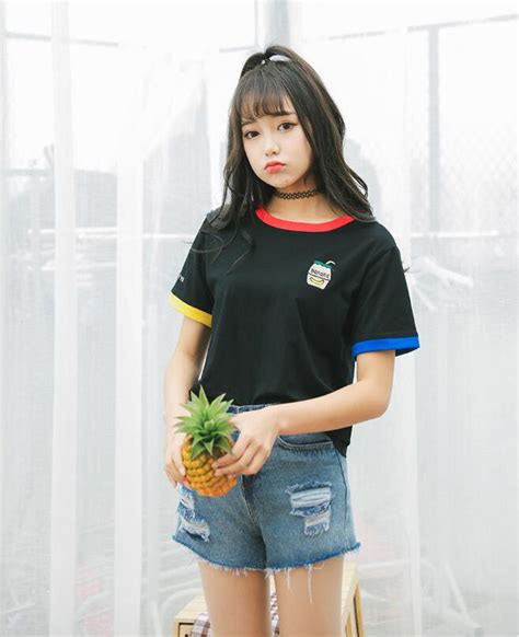 Summer Korean College Style Round Neck Sweet Cute Short Sleeve T Shirt