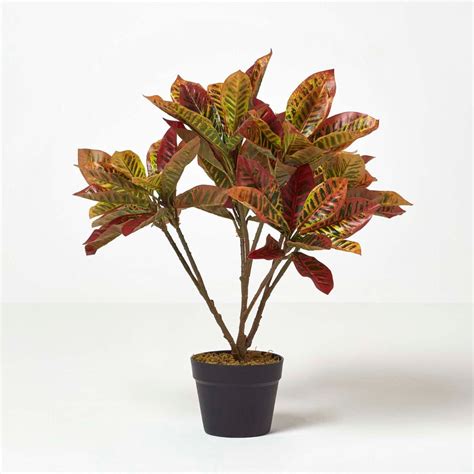 Red Rushfoil Artificial Croton Plant With Pot 65 Cm